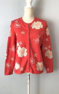 Vintage ORVIS Knitted Floral Embroidered Cardigan Sweater  - Picture 1 of 10