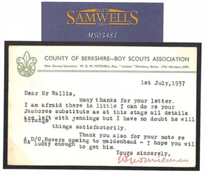 GB KEVIII Cover BOY SCOUTS Berks 1937 Card JAMBOREE Wallis Correspondence MS3481 - Picture 1 of 3