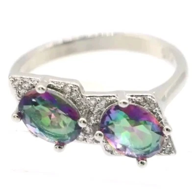 Rainbow Mystic Topaz & Zircon .925 STERLING SILVER RING SIZE 8 - Image 1 of 4