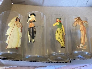 Vintage bar room naughty pin-up girls glasses set of 4 #4 one glass is taller - Picture 1 of 8