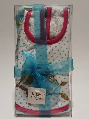 *NUEVO* MAISON CHIC Cindy Lou el Búho Babero y Eructo Conjunto Artículo #85866 Nuevo con Cinta Foto 1 de 4