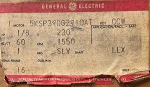 3342  GE  5KSP39DG2910AT 1/8 HP  1PH 230V 1550RPM SLV BEARING CCW ROTATION - Picture 1 of 1