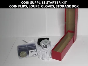Coin Supplies Starter Kit - Coin Flips, Loupe, Gloves, Storage Box - Picture 1 of 8