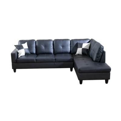 New Black Faux Leather 3-Piece Sofa Living Room Sofa Set - Image 1 of 4