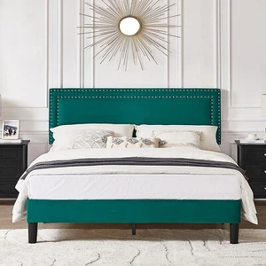 Upholstered Twin/Full/Queen Size Bed Frame Platform with Headboard Wooden Slat - Picture 1 of 106