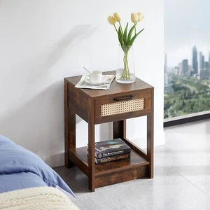 15.75 Rattan End Table with Drawer, Modern Nightstand for Living Room, Bedroom - Picture 1 of 12