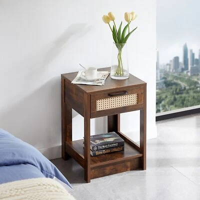 15.75 Rattan End Table with Drawer, Modern Nightstand for Living Room, Bedroom - Image 1 of 4