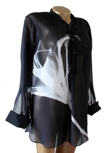 Joseph schwarz Seide Hemd Bluse X-Ray Blumen Print UK 8 FR36 Top Zustand - Bild 1 von 8