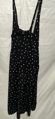 Forever 21 Negro Lunares Elegante Pierna Ancha Mameluco Mediano Botón Tirantes Foto 1 de 4