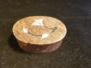 vintage Marble with Abalone inlay oval Trinket box - Picture 1 of 4