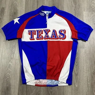 Camiseta deportiva de ciclismo de rendimiento para hombre grande roja blanca azul Texas elástica 1/2 cremallera Foto 1 de 4