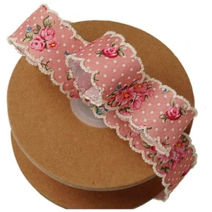 1" Wide Rosy Pink Vintage Shabby Chic Floral Ribbon - 10 Yard Spool (5809573) - Picture 1 of 1