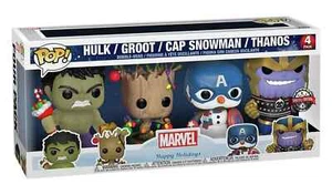 Marvel POP Holiday Funko Figures - Pack of 4 Hulk Groot Thanos Captain Snowman - Picture 1 of 6