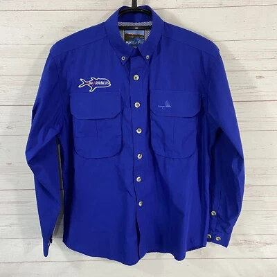 Pacific Fly Vented Fishing Shirt Sm Blue Long Roll Tab Sleeve 'Sir Francis' Logo - Image 1 of 4