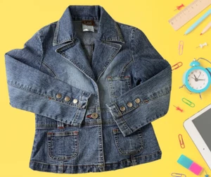 Girls LEE Jacket TAILORED BLUE DENIM Distressed POCKETS Lightweight Size M 7-10 - Picture 1 of 10