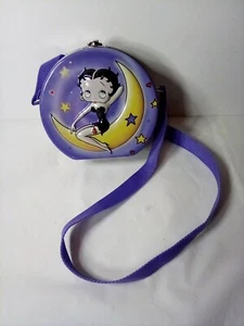 Betty Boop on Moon Round Tin Box Purse Collectable Metal Purple Fleischer Studio - Picture 1 of 12