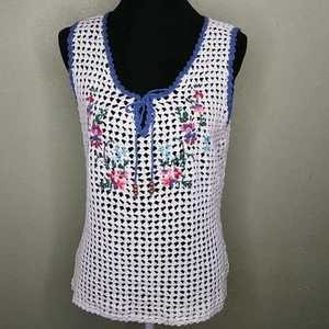 Faded Glory White Embroidered Crochet Top -. L - NWT - Picture 1 of 8