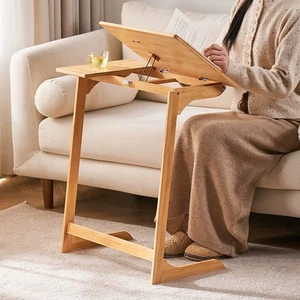 Bamboo Laptop Desk Stand Sofa Side Table Coffee Desk w/ Adjustable Tabletop UK - Picture 1 of 12
