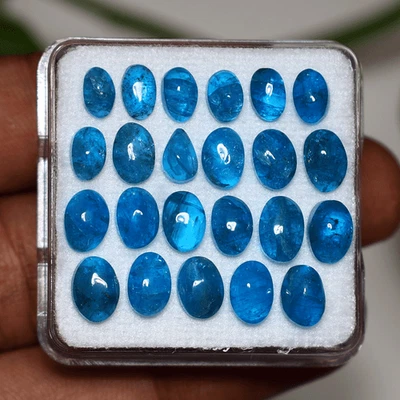 Lote Tesoros Azules ~ 23 Piezas Piedras Preciosas Cabujón Apatita Neón Natural Alto Grado 5-7mm Foto 1 de 4