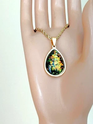 Colgante y Pendientes de Ópalo Oro Resina de Fuego Lágrima Juego de 3 Piezas Acero Inoxidable 18KGP Foto 1 de 4