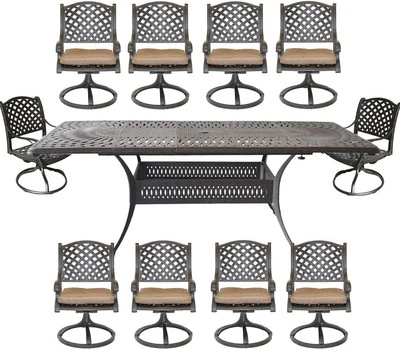 Nassau 11piece cast aluminum dining set Santa Clara rectangular extendable table - Image 1 of 4