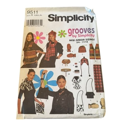 Simplicity Pattern 9511 Grooves Juniors Fleece Winter Hats Mittens Vest Purse - Image 1 of 3