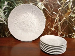 ROSENTHAL Studio-Linie, edles 7 teiliges Gebäckset, weiß Relief, Feldblumen - Picture 1 of 5