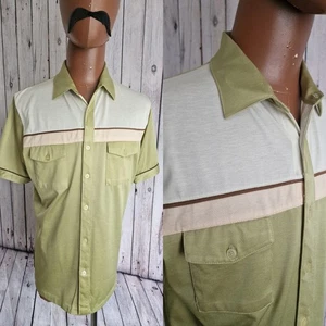 Vintage SHIRT Green Polycotton -Medium- 1980s Short Sleeve DD24L - Picture 1 of 13