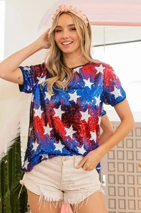 BiBi American Theme Star Pattern Sequin Top - Picture 1 of 21