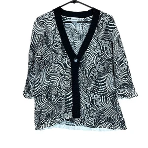 Chicos Women Sweater Black White Cardigan Linen 3/4 Sleeve Swirl Pring 2 (L) - Picture 1 of 11