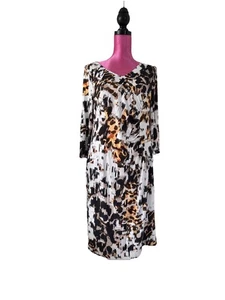 BASLER .. Fabulous Brown mix 3/4 Sleeve Lined Jersey Dress Size 16 - Picture 1 of 7