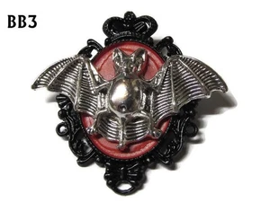 steampunk brooch badge pin gothic silver red bat Dracula horror halloween #BB03 - Picture 1 of 4