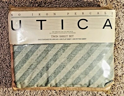 Utica Twin Sheet Set Quartz Neutral No Iron Percale USA Made 1980s Vintage NEW - Image 1 of 4