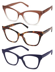 3 Pack Retro Cat Eye Blue Light Blocking Reading Glasses +2.00 MC 921 - Picture 1 of 5