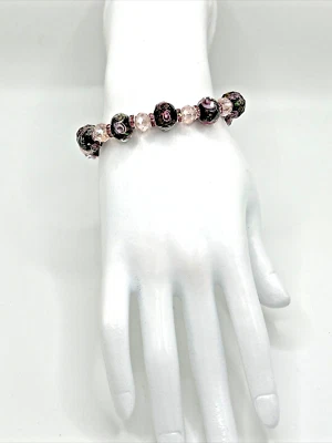 7" Toggle Clasp Rose Bracelet: Lampwork Glass Beads, pink glass, Valentine's Day - Image 1 of 4