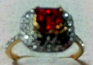 Ruby Diamond simulant sterling silver gold plated, Beautiful, B. New. size 5.5 - Picture 1 of 2
