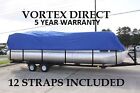 NEW VORTEX BLUE 20 FT Foot Ultra Pontoon Boat Cover w/Elastic Seam and Tie Downs
