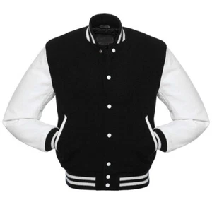 Chaqueta Lettermen Negra Cuero Blanco Chaqueta Universitaria Chaqueta de Fútbol Universitario DDP - Imagen 1 de 5