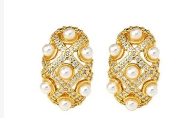 gold plated pearl fashion design earrings 925 stud new in box free shipping - Image 1 of 4