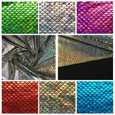 Lurex Foliendruck Stoff Schuppen Mehrjungfrau Fisch Karneval Kostüm Elastisch - Bild 1 von 4