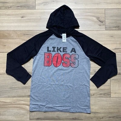 Blusa com capuz infantil Place Boys Like A Boss gráfica Raglan tamanho XXL 16 cinza - Imagem 1 de 4