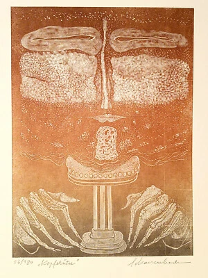 Holzstich Original KOPFSTÜTZE von Robert Schanzenbacher - Bild 1 von 2