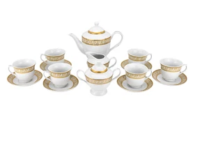 Euro Porcelain 17 pcs Gold Greek Key Tea Set, Gift Boxed, Serving For 6 - Picture 1 of 4