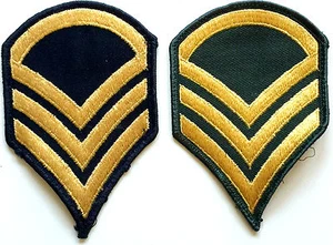 PAR DE COLECCIÓN (2) SARGENTO DE PERSONAL DEL EJÉRCITO DE ESTADOS UNIDOS GALONES DE ORO EN SARGA NEGRA NOMBRE VIET - Imagen 1 de 2
