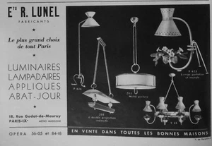 PUBLICITÉ DE PRESSE 1953 R.LUNEL LUMINAIRES LAMPADAIRES APPLIQUES - ADVERTISING - Picture 1 of 1