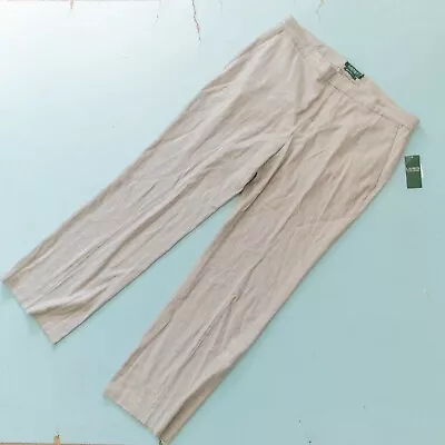 NUEVO Pantalón Lauren RL Vintage Lana Italiana Gris Blanco Rayas Pierna Ancha Talla 16 Foto 1 de 4