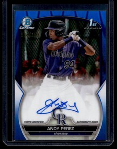 2023 Bowman Chrome Prospect Blue Ray Wave Andy Perez Auto 4/150 Colorado Rockies