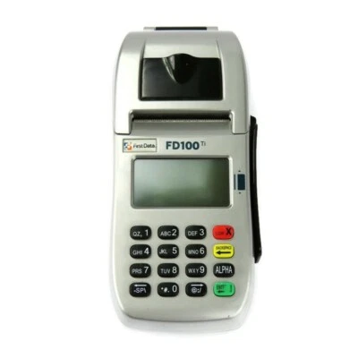 First Data FD100ti Credit Card Machine Used Powers On. No Power Cord - Image 1 of 4