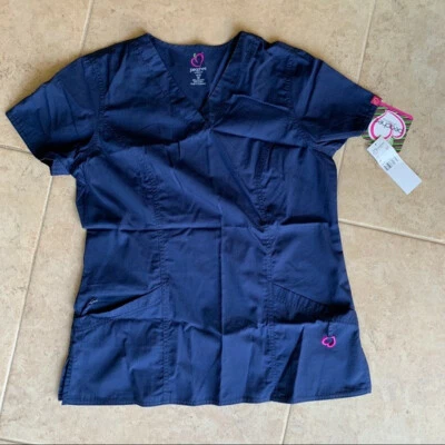 New Peaches Scrub Top Size Medium Navy Blue Nurse Doctor Uniform - Image 1 of 4