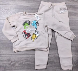 Marvel Comics Outfit Boys Size 7 Beige Fleece Sweater Pants Iron Man The Hulk  - Picture 1 of 5